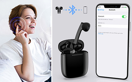 Auriculares inalámbricos impermeables, 35 horas de reproducción estéreo, micrófono incorporado sonido premium con graves profundos