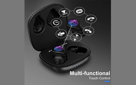 Auriculares inalámbricos con micrófono, graves profundos con estuche de carga inalámbrica